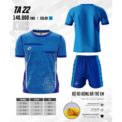 BỘ QUẦN ÁO ĐÁ BÓNG TRẺ EM KHÔNG LOGO TA22